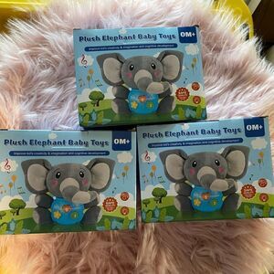 *NWT* (2) Blue, (1) Pink Plush Elephant Musical Baby Toy